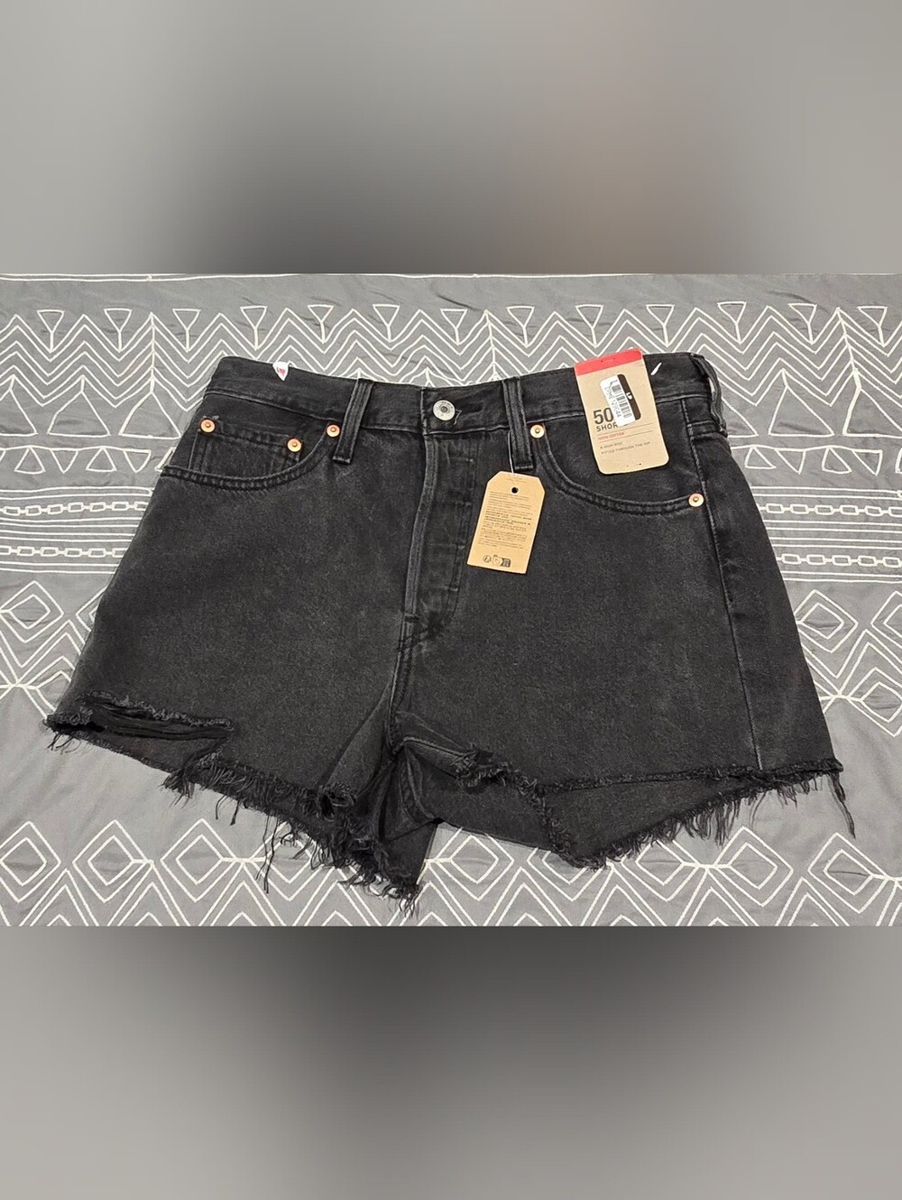 Levis 501 High Waisted Black Denim Shorts Size 28